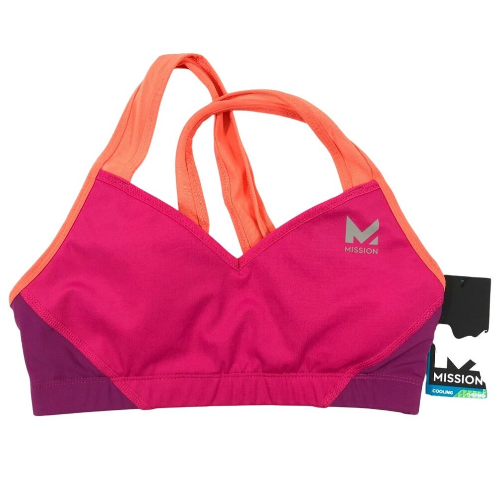 Mission Sports Bra VaporActive Celsius Crossback Medium Impact Pink Orange XS